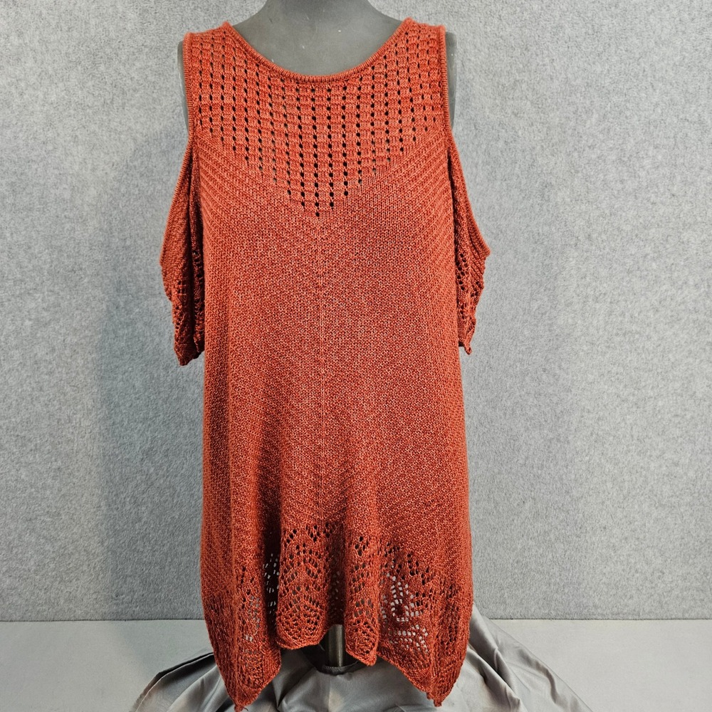 LC LAUREN CONRAD | Open Knit Cold Shoulder Sharkbite Hem Tunic Top Festival Boho